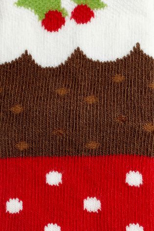 Red/Ecru Christmas Pudding Socks Two Pack (Younger Girls)